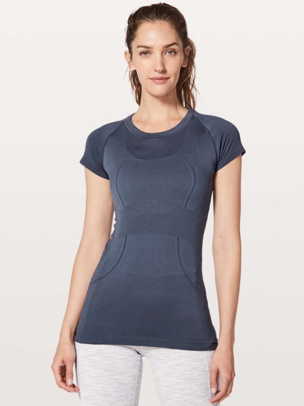 Lululemon swiftly tech short sleeve t shirt hip length size 10 blue gray color